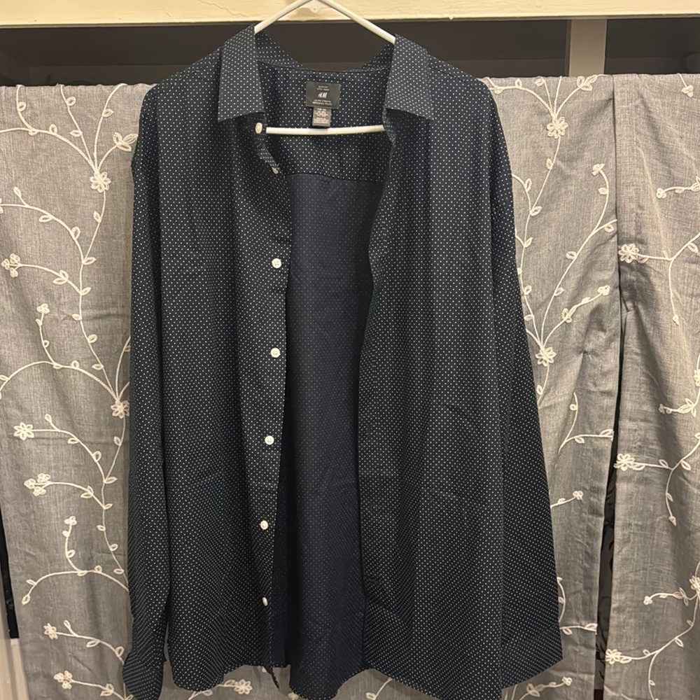 Navy Polka Dot Button-Up Shirt